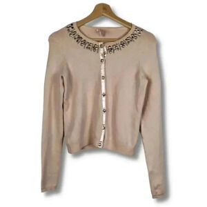 Rebecca Taylor Embellished Silk Cashmere Cardigan Sweater Small